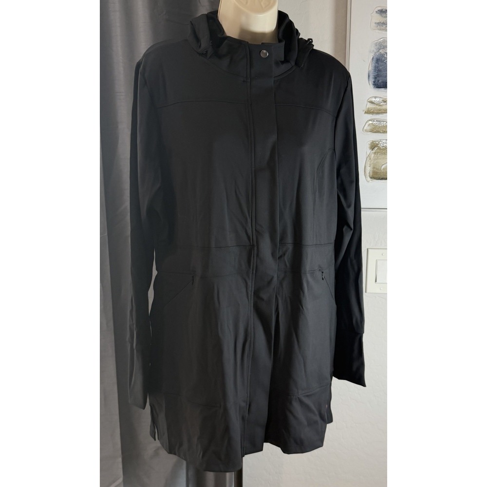 Any Age Wear 2XL Madison Women's Long Black Hooded Jacket Full Zip Minimalist